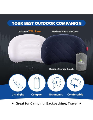 Almohada Inflable para Camping Hikenture Azul Compacta 43.2x26.7cm
