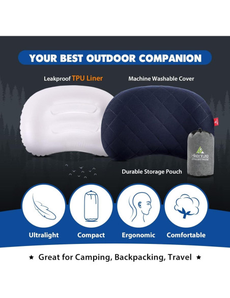 Almohada Inflable para Camping Hikenture Azul Compacta 43.2x26.7cm