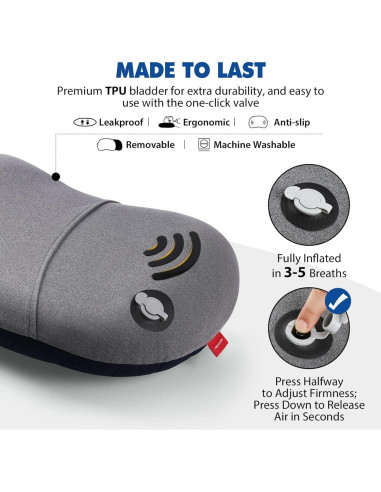 Almohada Inflable para Camping Hikenture Azul Compacta 43.2x26.7cm