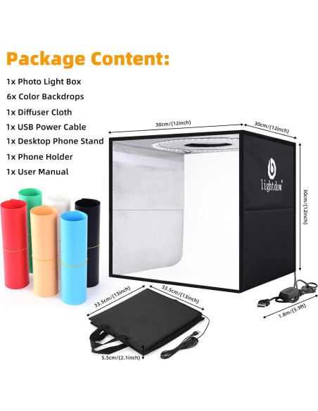 Caja de Luz de Estudio Fotográfico Lightdow 30x30cm con 120 LEDs