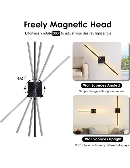 Aplique de pared LED Morpholife negro 71.8 cm recargable USB