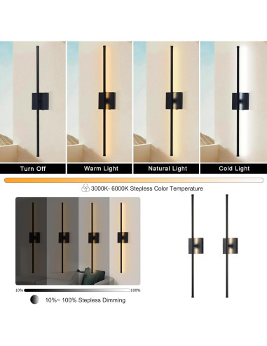 Aplique de pared LED Morpholife negro 71.8 cm recargable USB