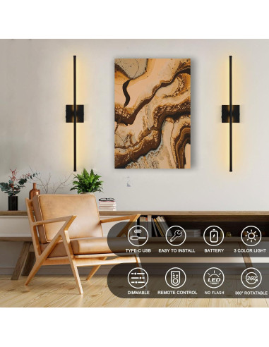Aplique de pared LED Morpholife negro 71.8 cm recargable USB