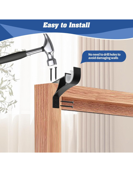 Soportes de barra de cortina sin perforación Anndason, Negro, Juego de 2