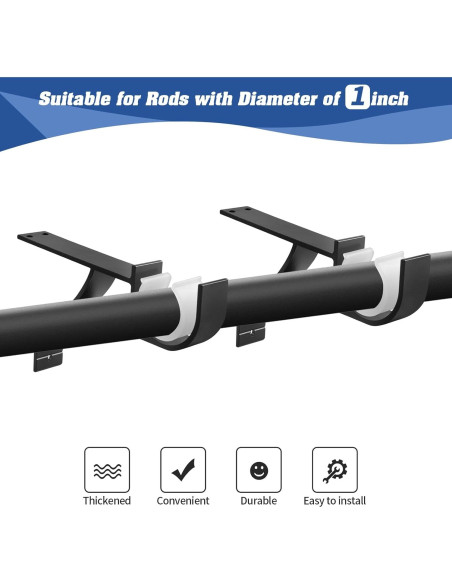 Soportes de barra de cortina sin perforación Anndason, Negro, Juego de 2