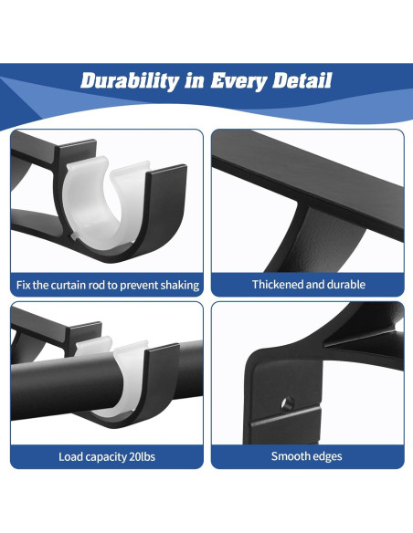 Soportes de barra de cortina sin perforación Anndason, Negro, Juego de 2