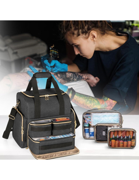 Funda de Viaje para Tatuajes LUXJA Negra con 3 Estuches Extraíbles