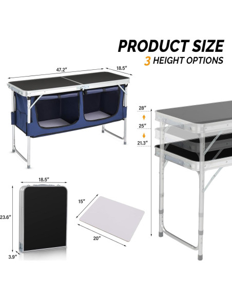 Mesa de Camping Plegable VINGLI 120x47cm con Almacenamiento Mesa de Camping Plegable VINGLI 120x47cm con Almacenamiento