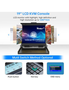 Conmutador KVM VGA 8 puertos Yinker con monitor LCD 19" 2