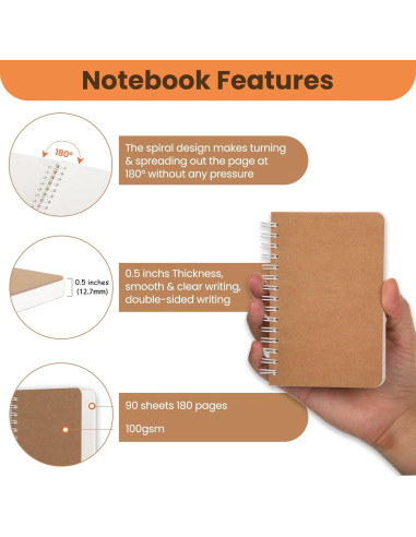 Cuaderno Espiral TWONE A6, 5 Piezas, 180 Páginas en Blanco