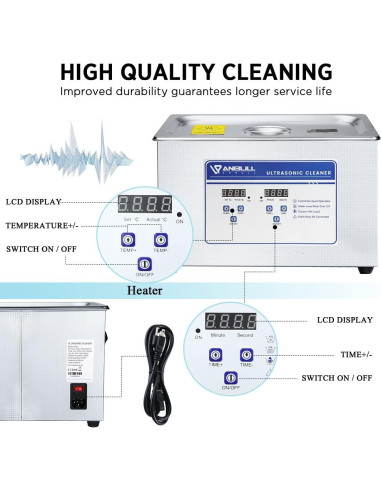 Limpiador Ultrasónico Anbull 4.5L 180W Acero Inoxidable