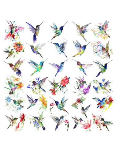 15 Hojas Tatuajes Temporales FANRUI Acuarela Colibrí 10x6cm
