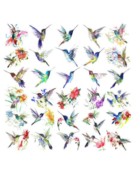 15 Hojas Tatuajes Temporales FANRUI Acuarela Colibrí 10x6cm