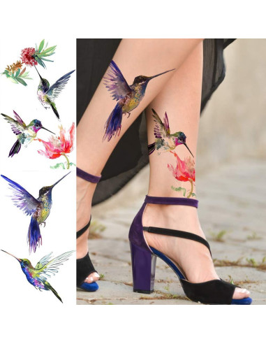 15 Hojas Tatuajes Temporales FANRUI Acuarela Colibrí 10x6cm
