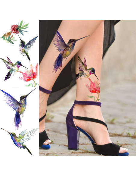 15 Hojas Tatuajes Temporales FANRUI Acuarela Colibrí 10x6cm