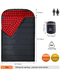 Saco de Dormir Doble REDCAMP Algodón Franela 225x148 cm 2