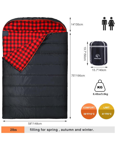 Saco de Dormir Doble REDCAMP Algodón Franela 225x148 cm
