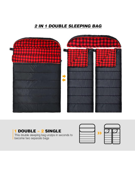 Saco de Dormir Doble REDCAMP Algodón Franela 225x148 cm