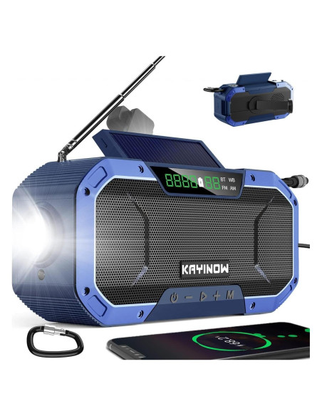 Radio de Manivela Solar Bluetooth NOAA 5000mAh Resistente Agua