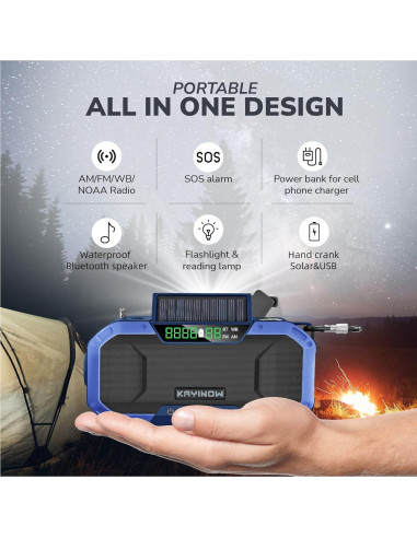 Radio de Manivela Solar Bluetooth NOAA 5000mAh Resistente Agua