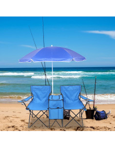 Silla de Camping Doblable Outvita Charles con Sombrilla Azul 2