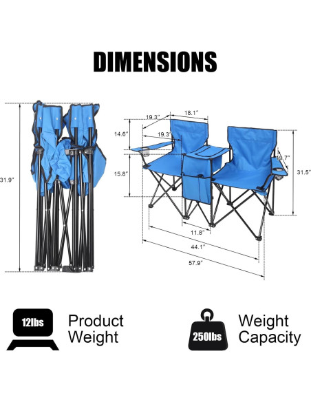Silla de Camping Doblable Outvita Charles con Sombrilla Azul