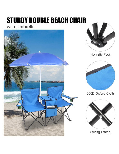 Silla de Camping Doblable Outvita Charles con Sombrilla Azul