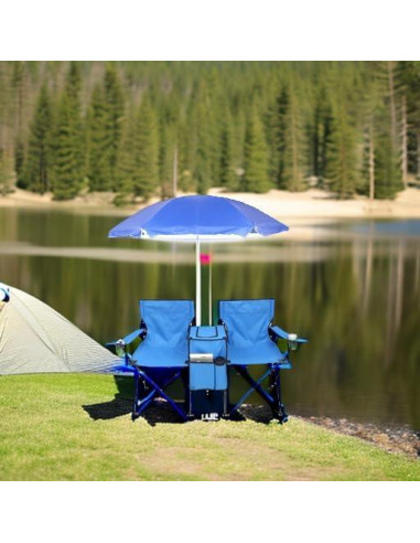 Silla de Camping Doblable Outvita Charles con Sombrilla Azul