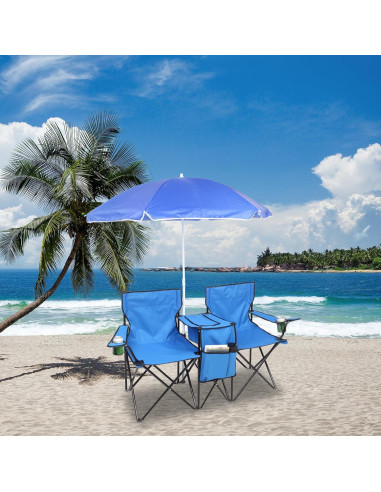 Silla de Camping Doblable Outvita Charles con Sombrilla Azul