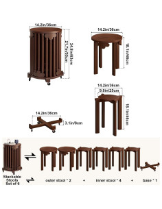 Conjunto de Taburetes Apilables AMSXNOO 6 en 1 Madera Nogal 2