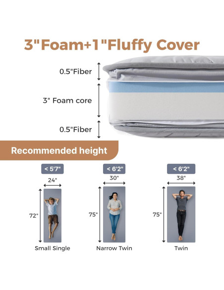 Colchón Plegable Jamdok Twin Estrecho 4" Espuma Viscoelástica