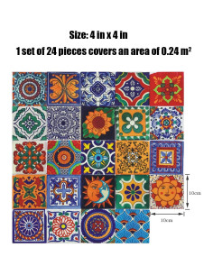 24 Calcomanías de Azulejos GULELAYAR 10x10cm Estilo Bohemio 2