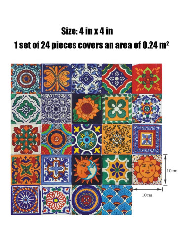 24 Calcomanías de Azulejos GULELAYAR 10x10cm Estilo Bohemio