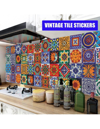24 Calcomanías de Azulejos GULELAYAR 10x10cm Estilo Bohemio