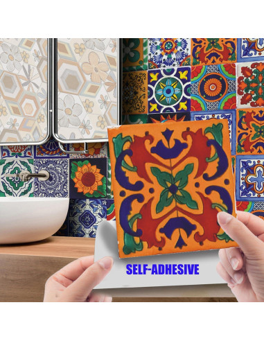 24 Calcomanías de Azulejos GULELAYAR 10x10cm Estilo Bohemio