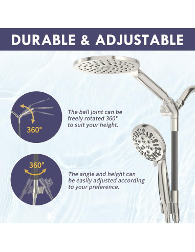 Cabeza de Ducha Doble HOWUWEY 7.5" (19 cm) con Mano 9 Modos