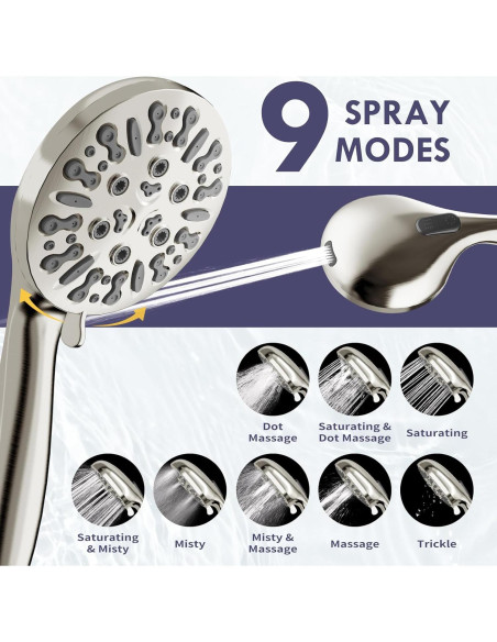 Cabeza de Ducha Doble HOWUWEY 7.5" (19 cm) con Mano 9 Modos