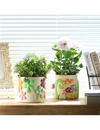 Maceta Colorida GUGUGO 12.7 cm Floral con Drenaje