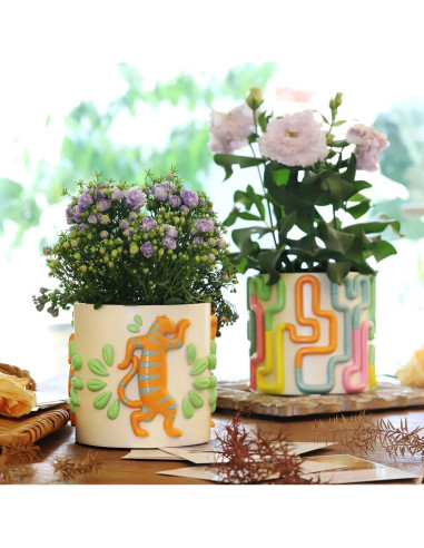 Maceta Colorida GUGUGO 12.7 cm Floral con Drenaje