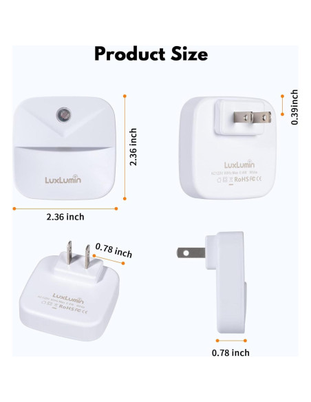 Luces Nocturnas LED LuxLumin con Sensor Crepúsculo, 4 Pzs Luces Nocturnas LED LuxLumin con Sensor Crepúsculo, 4 Pzs
