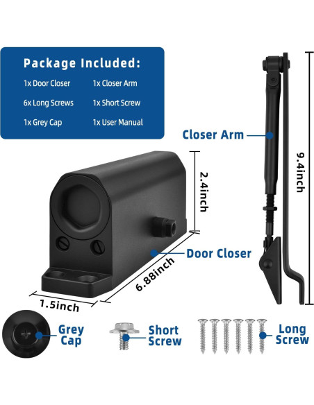 Cerradura automática Ougourim negra para puerta 40-65 kg