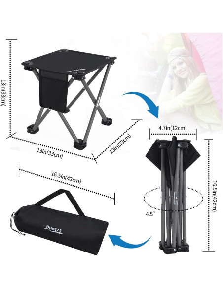 Taburete Plegable Roptat Negro para Camping y Jardinería Taburete Plegable Roptat Negro para Camping y Jardinería