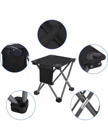 Taburete Plegable Roptat Negro para Camping y Jardinería