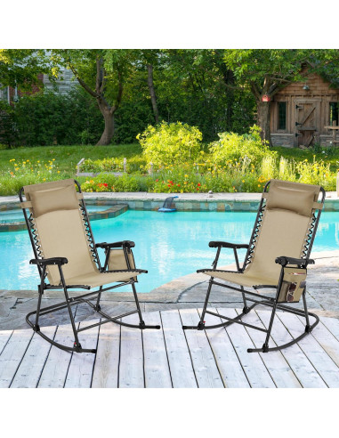 Silla Mecedora Plegable Yaheetech Beige 66 cm para Jardín