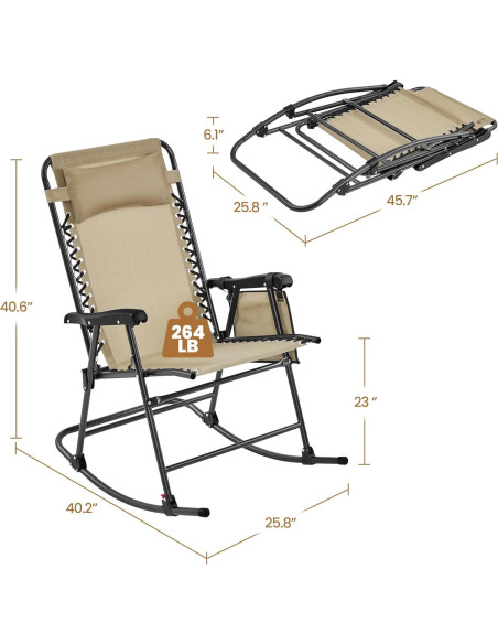 Silla Mecedora Plegable Yaheetech Beige 66 cm para Jardín
