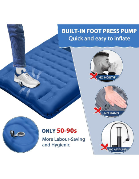 Colchoneta Inflable de Camping Agoer 195x66x12.7cm Azul