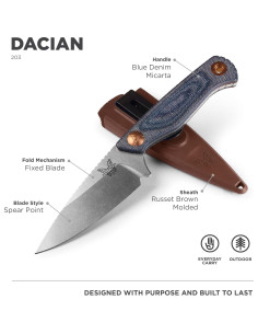 Cuchillo de hoja fija Benchmade Dacian 203 Micarta azul 19.21cm 2