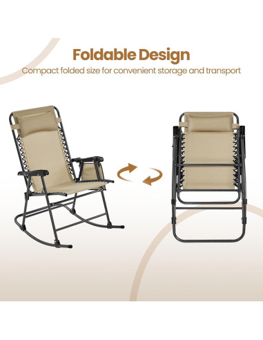 Silla Mecedora Plegable Yaheetech Beige 66 cm para Jardín