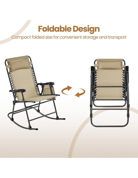 Silla Mecedora Plegable Yaheetech Beige 66 cm para Jardín