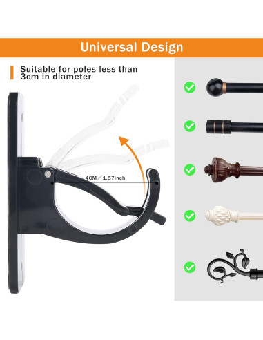 4 Clips Adhesivos para Varillas de Cortina SYJ - 40mm, Negro